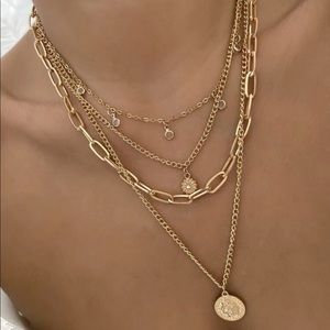 Chic Gold Multi-Layer Necklace 18K Layered Gold Tone Initial "S"